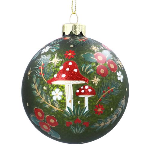 Gisela Graham Moss Green w Toadstools Glass Ball